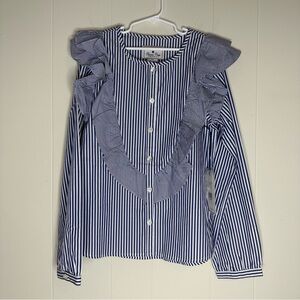 Classic Prep Girls 12 Gemma Roman Top Stripe Blue Ruffle Academia NWT